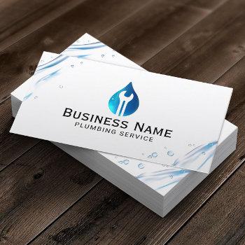 plumbing service blue water drop tool logo busines business card
