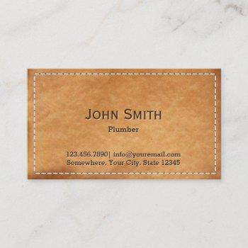 plumbing service vintage stitched leather business card