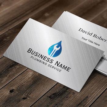 plumbing service water drop tool logo metal business card