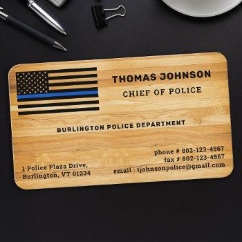 police officer thin blue line flag rustic wood business card