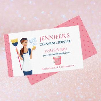 polka dot maid house cleaning service business card