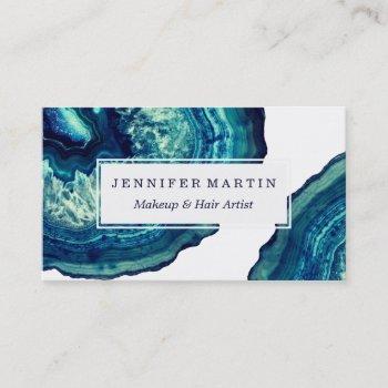 pretty blue and teal agate geode stone on blue business card