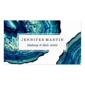 Small Pretty Blue And Teal Agate Geode Stone On Blue Business Card Front View