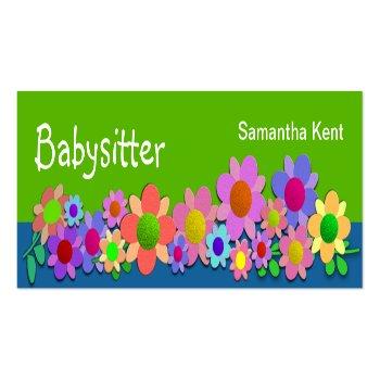 Small Pretty Colorful Flowers Babysitting Mini Business Card Front View