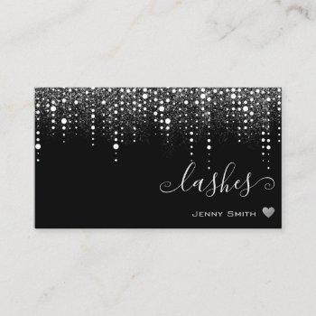 pretty drips on black silver glitter rain lashes business card
