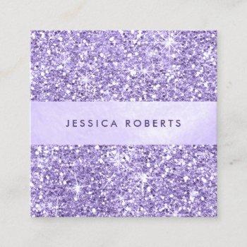Small Pretty Lavender Purple Glitter Pattern Elegant Square Business Card Front View