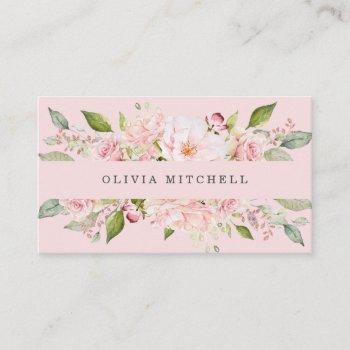 pretty pink roses on blush pink | floral business card