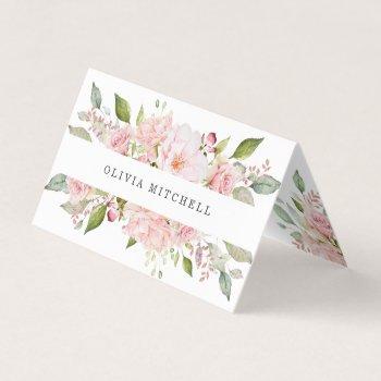 pretty pink roses on white | floral folded business card