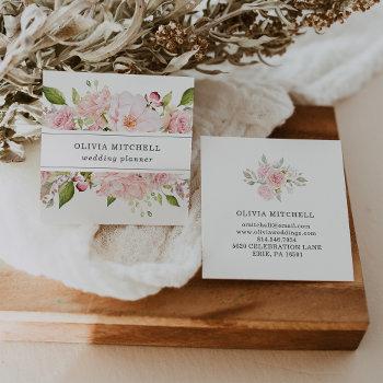 pretty pink roses on white | floral square business card