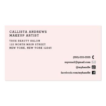 Small Pretty Pink White Script Hair Makeup Business Card Back View