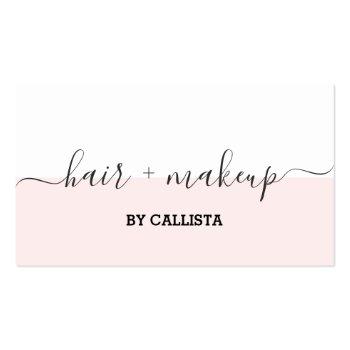 Small Pretty Pink White Script Hair Makeup Business Card Front View