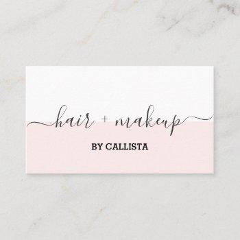 pretty pink white script hair makeup business card