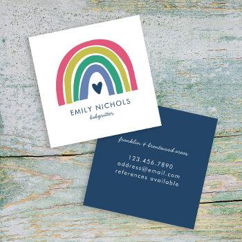 pretty rainbow pink navy green boho babysitter square business card