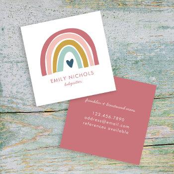 pretty rainbow pink navy mustard boho babysitter square business card