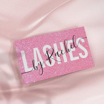 pretty sparkly pink glitter typography lashes business card