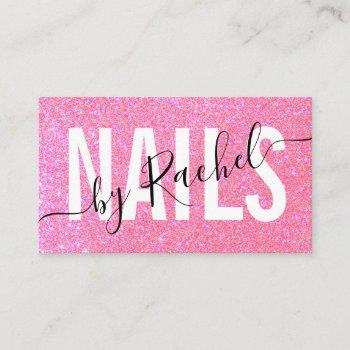 pretty sparkly pink glitter typography nail artist business card