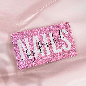 pretty sparkly pink glitter typography nail artist business card