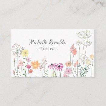 pretty watercolor flowers garden florist business card