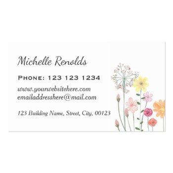 Small Pretty Watercolor Flowers Garden Florist Business Card Back View