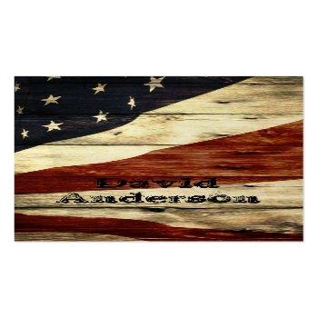 Small Primitive Americana Barn Wood American Flag Business Card Front View
