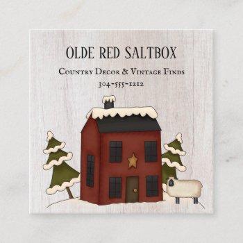 primitive country rustic red winter saltbox sheep square business card