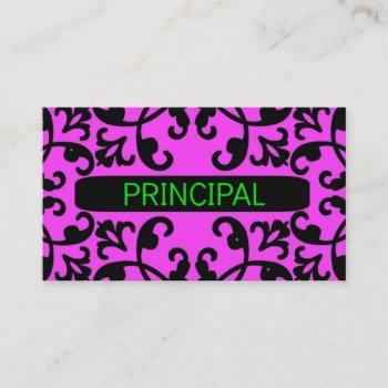 principal pink damask business card