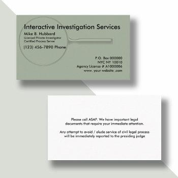 private investigator process server business card