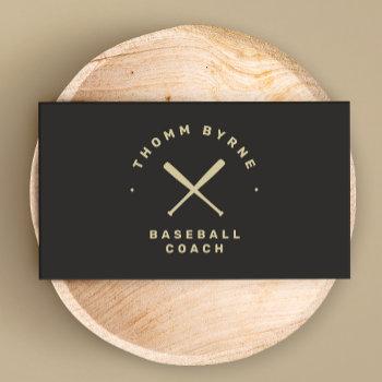 Small Professional Baseball Coach Player Crossed Bats  Business Card Front View