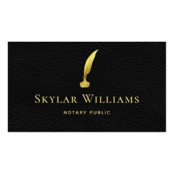 Small Professional Black And Gold Faux Leather Notary Business Card Front View