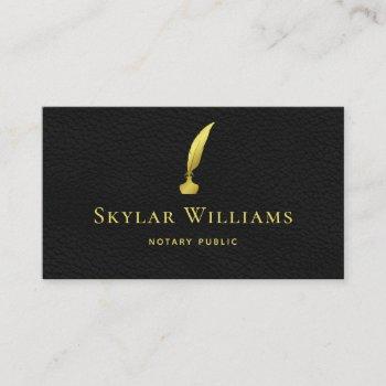 professional black and gold faux leather notary business card