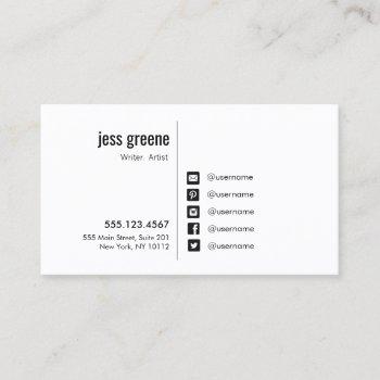 professional black and white social media icons business card