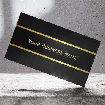 professional black & gold metal border dark wood business card