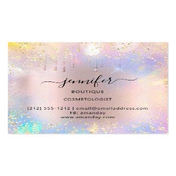 Small Professional Boutique Shop Glitter Berry Holograph Square Business Card Back View