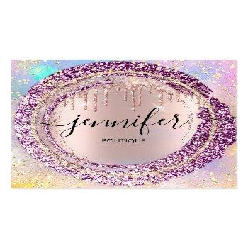 Small Professional Boutique Shop Glitter Berry Holograph Square Business Card Front View