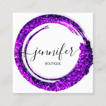 professional boutique shop glitter violet square business card