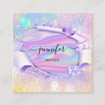 professional boutique shop name glitter holographb square business card