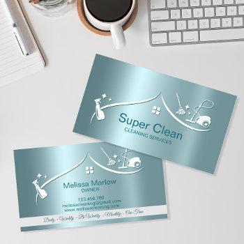 Small Professional Cleaning House Services Business Card Front View