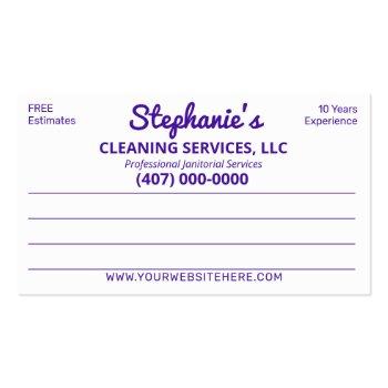 Small Professional Cleaning/janitorial Housekeeping Serv Business Card Back View