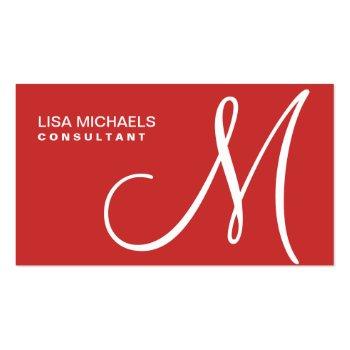 Small Professional Elegant Monogram Makeup Artist Red Business Card Front View