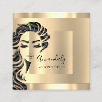 professional eyelashes hair salon gold square square business card