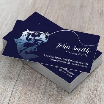 Small Professional Fishing Guide Service Navy Blue Business Card Front View
