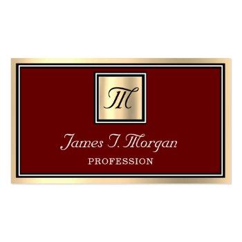 Small Professional Gold Brown Maroon Vip Framed Monogram Business Card Front View