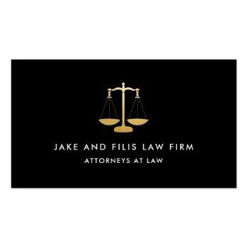 Small Professional Gold Scales Attorney Law Firm Black Business Card Front View