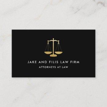 professional gold scales attorney law firm black business card