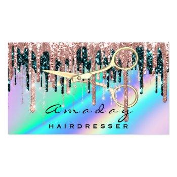 Small Professional Hairdresser Scissors Rose Holograph Business Card Front View