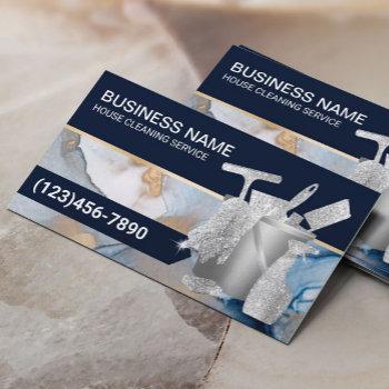 professional house cleaning navy blue watercolor business card