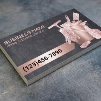 professional house cleaning rose gold chalkboard business card