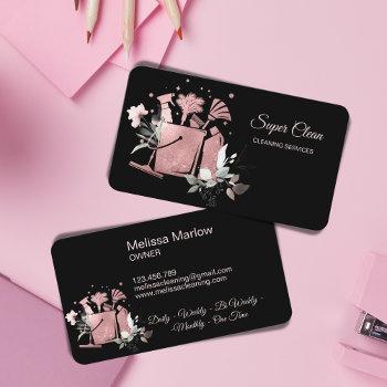 professional house cleaning rose gold glitter busi business card