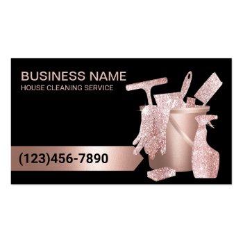 Small Professional House Cleaning Rose Gold Glitter Business Card Front View