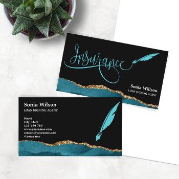 professional insurance agent teal agate gold business card